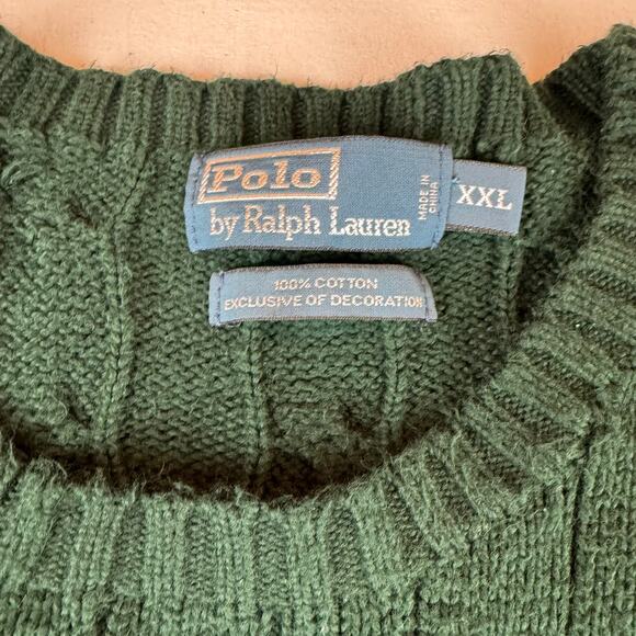 Vintage Y2K Polo Ralph Lauren Green Cable Knit Sweater XXL - Picture 3 of 5